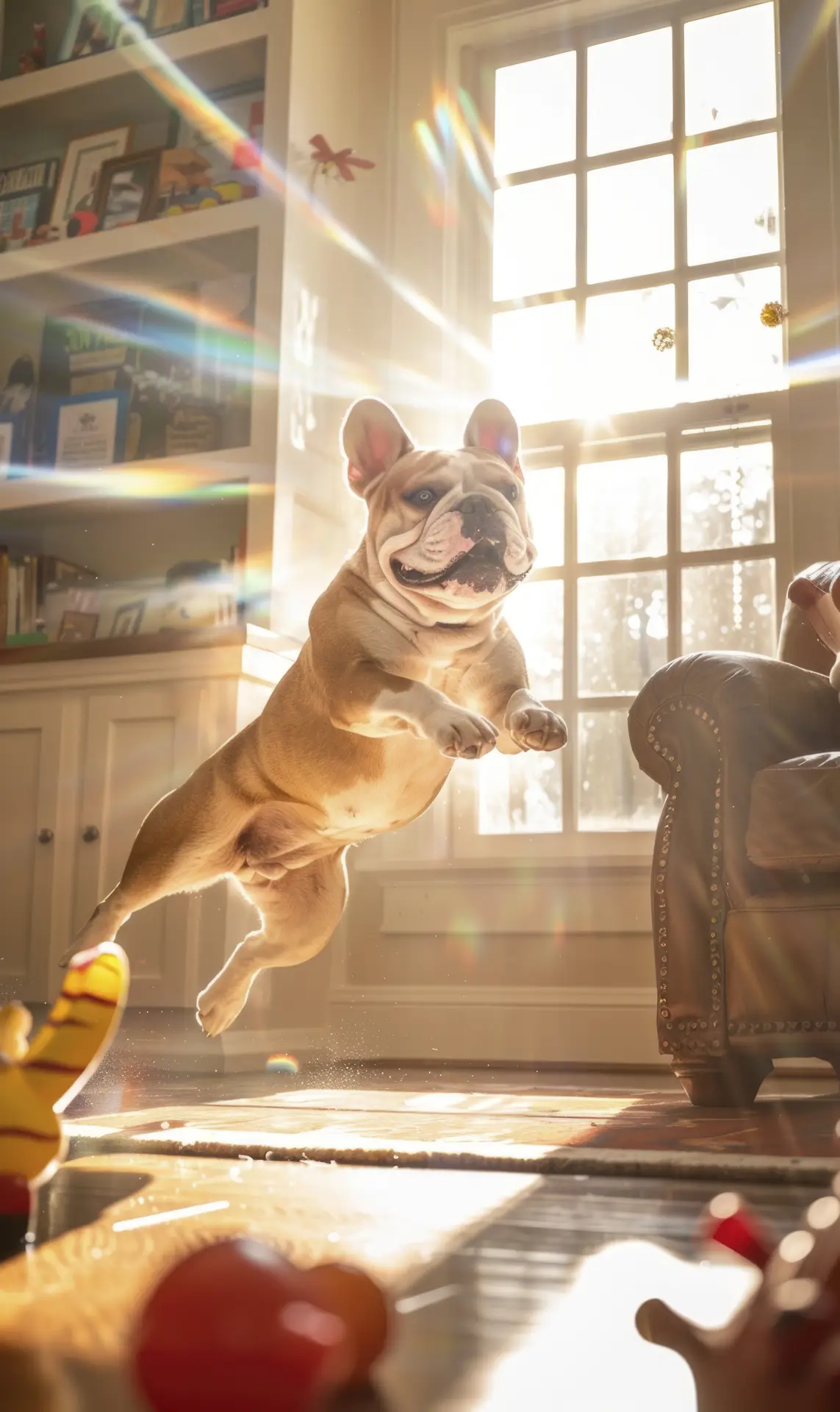 Bulldog drăguț într-un cadru reconfortant, simbol al afecțiunii pentru animalele de companie